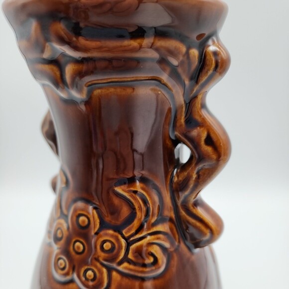 Mysterious Mold Cast Stoneware Brown Glaze Pottery Wine Decanter Monks with Flag - Picture 11 of 12